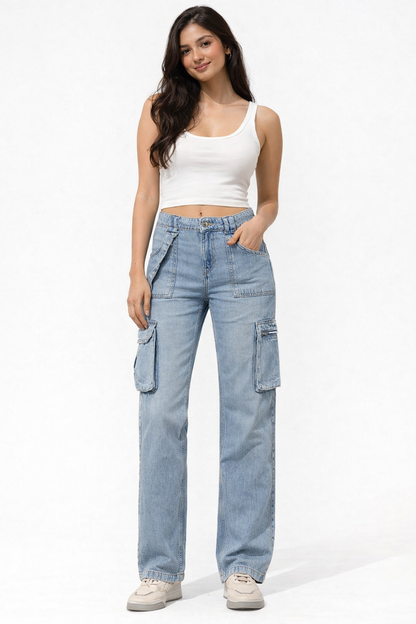 Cotton Full Length Button Closure Blue Jeans