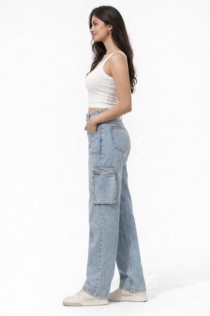 Cotton Full Length Button Closure Blue Jeans