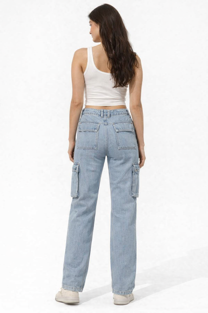 Cotton Full Length Button Closure Blue Jeans