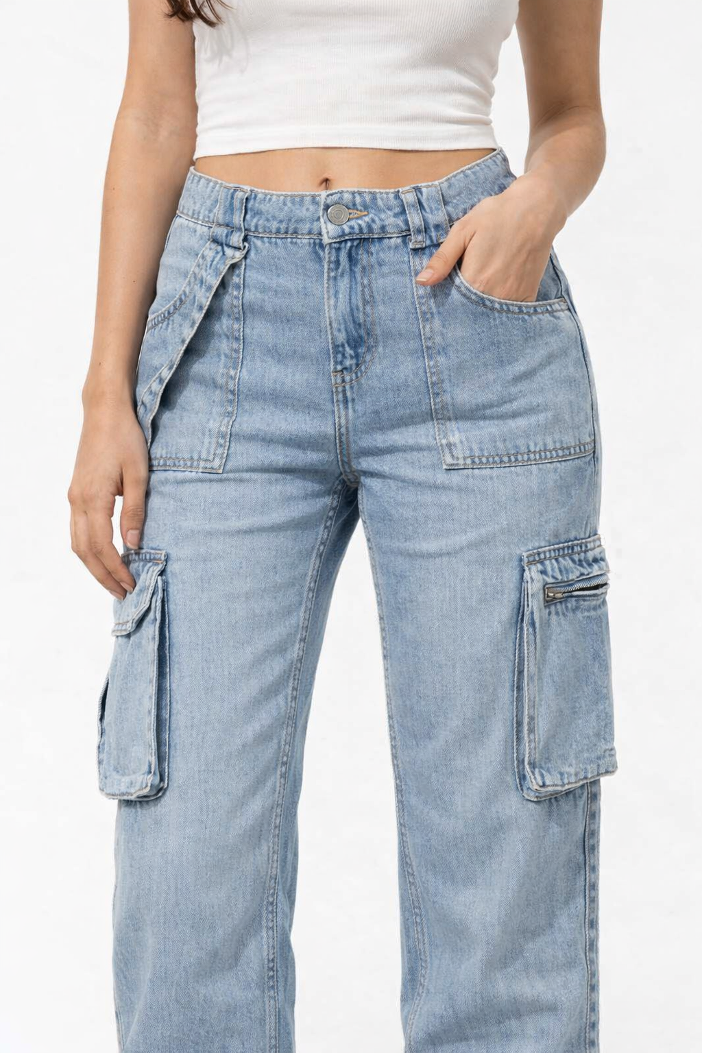 Cotton Full Length Button Closure Blue Jeans