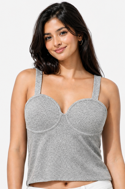 Sweetheart Neckline Beige Strappy Crop Top