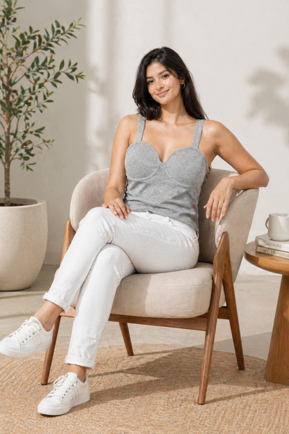 Sweetheart Neckline Beige Strappy Crop Top