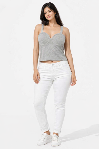 Sweetheart Neckline Beige Strappy Crop Top