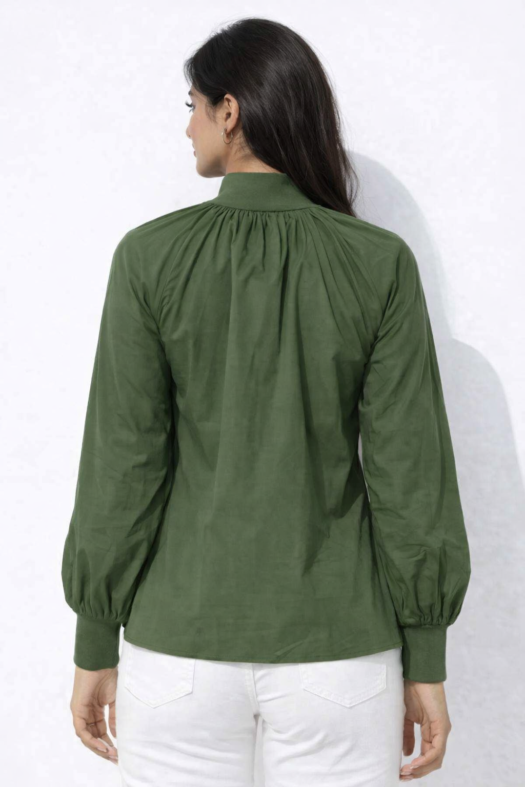 Olive Green High Neck Gathered Top