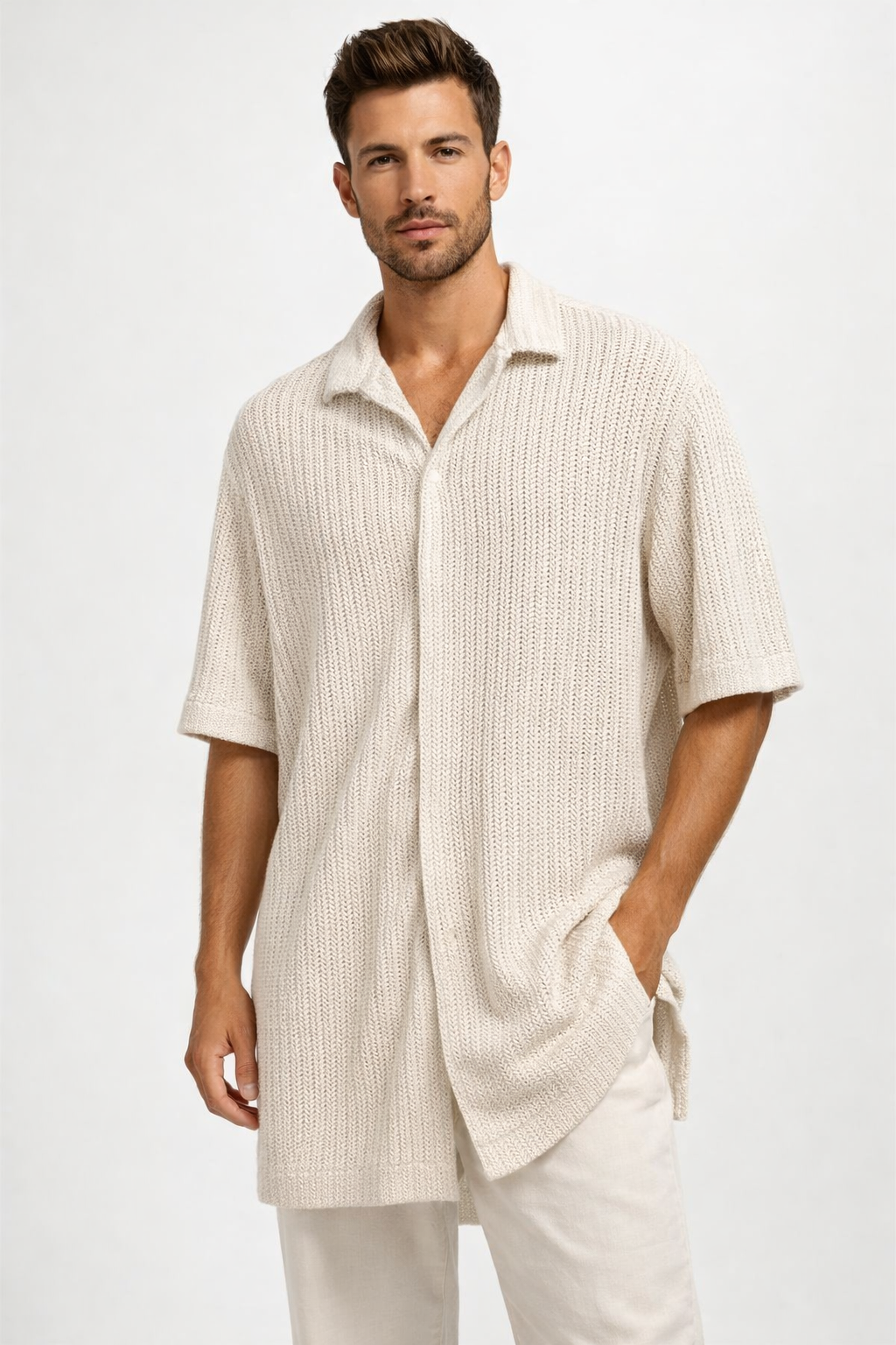 NoBarr Men's Cream Casual Cotton Shirt | Loose Fit | Half Sleeve | Lightweight Summer Shirt