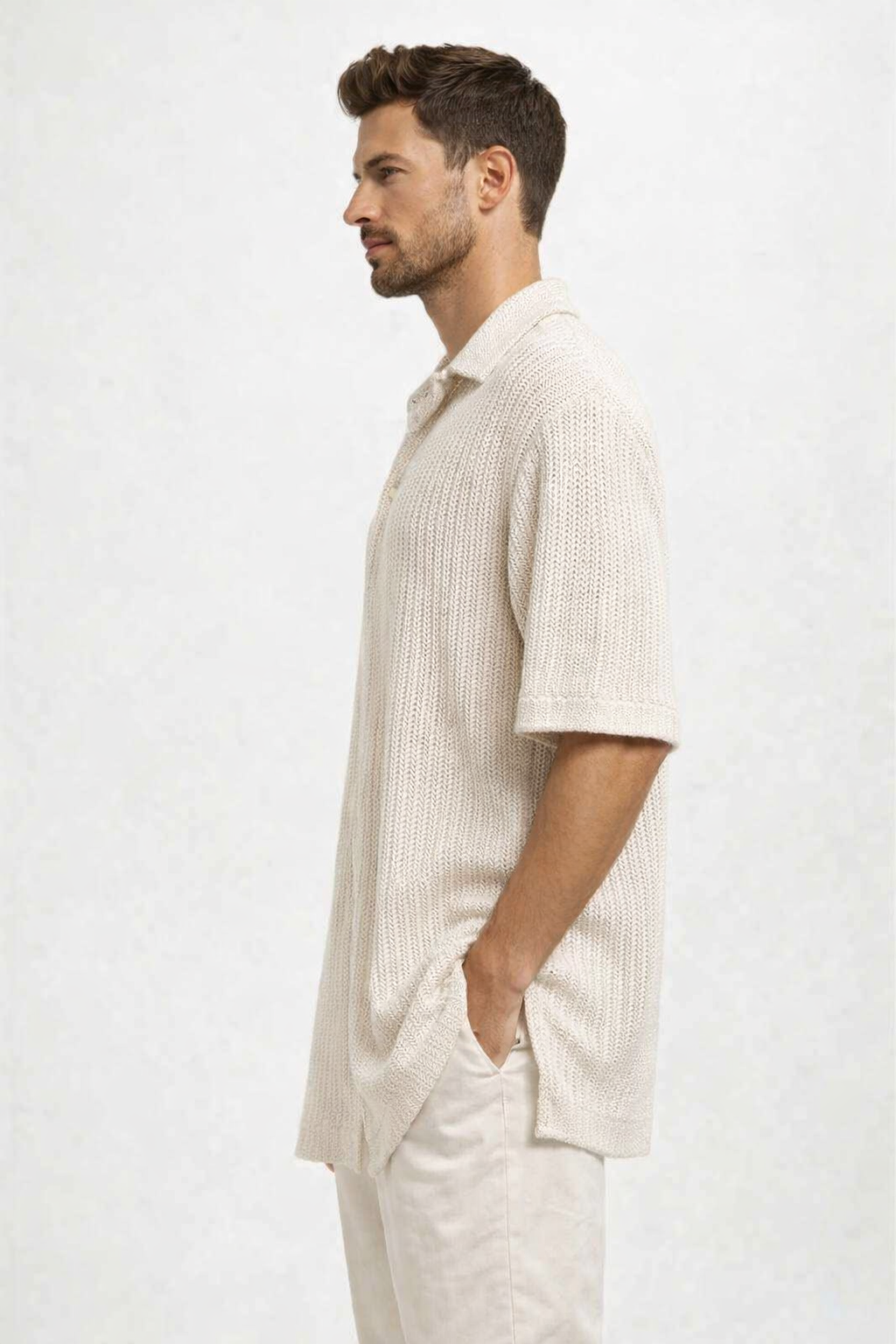 NoBarr Men's Cream Casual Cotton Shirt | Loose Fit | Half Sleeve | Lightweight Summer Shirt