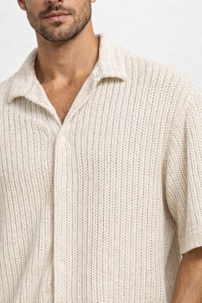 NoBarr Men's Cream Casual Cotton Shirt | Loose Fit | Half Sleeve | Lightweight Summer Shirt