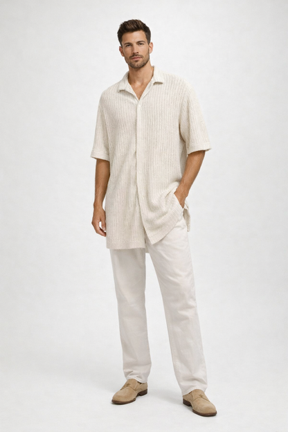 NoBarr Men's Cream Casual Cotton Shirt | Loose Fit | Half Sleeve | Lightweight Summer Shirt