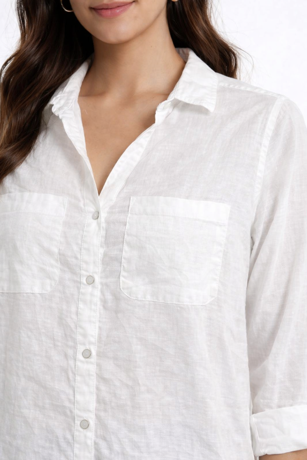 White Cotton Shirt Dress | Collared Button Down 3/4 Sleeve Loose Fit Casual Long Shirt Top