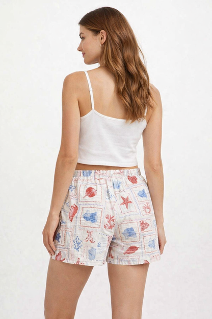 Multicolor Cotton Blend Shorts | Elastic Waist Casual Shorts with Side Pockets