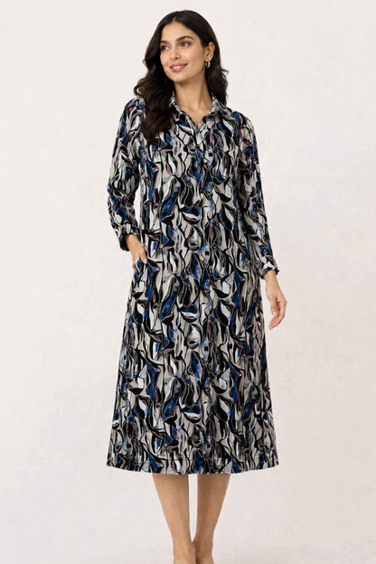 Multi Colour Printed Midi Shirt Dress with Pockets (100% Viscose)