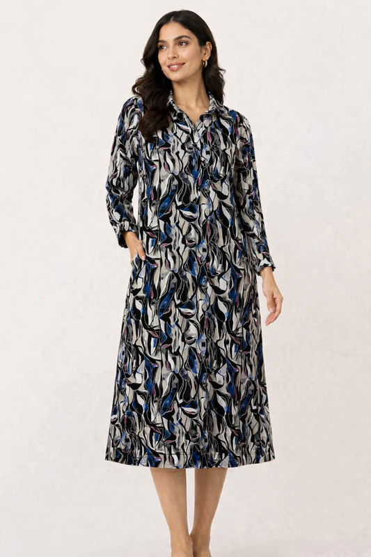 Multi Colour Printed Midi Shirt Dress with Pockets (100% Viscose)