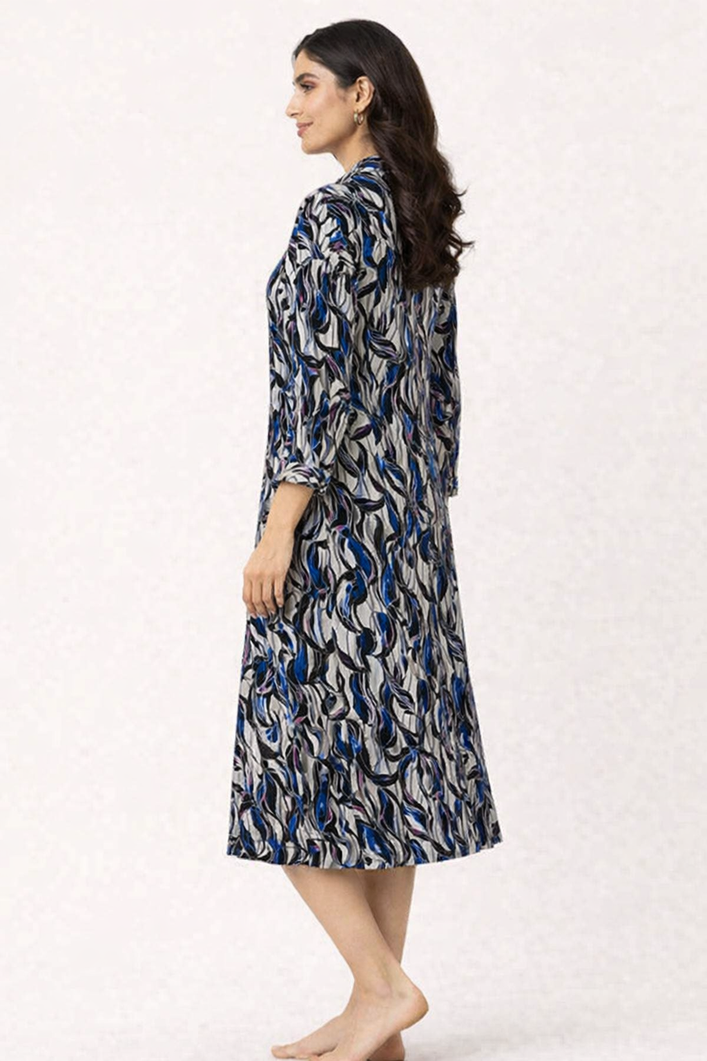 Multi Colour Printed Midi Shirt Dress with Pockets (100% Viscose)