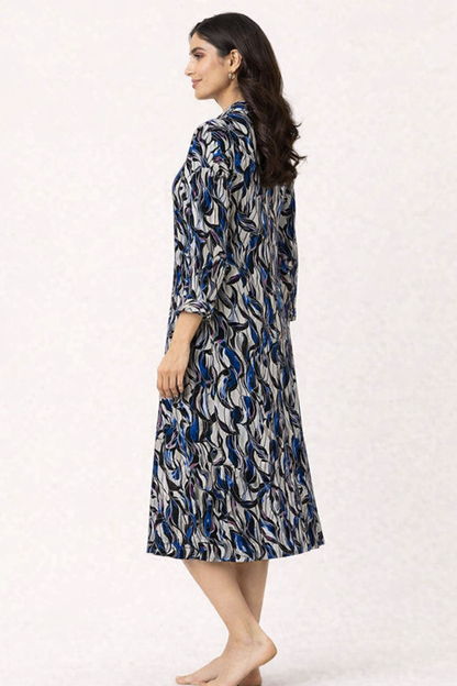 Multi Colour Printed Midi Shirt Dress with Pockets (100% Viscose)