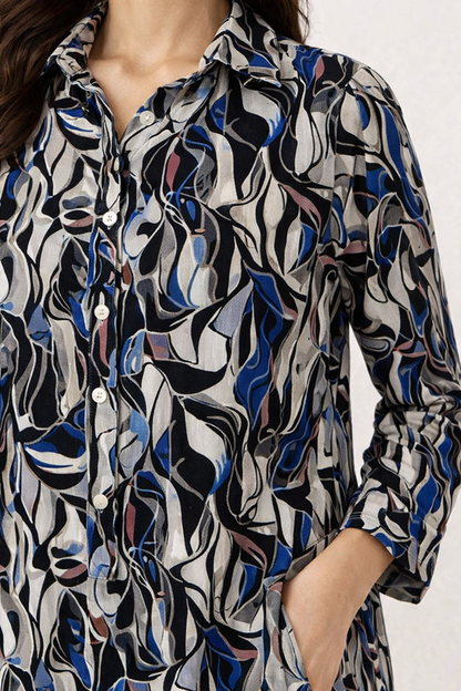 Multi Colour Printed Midi Shirt Dress with Pockets (100% Viscose)