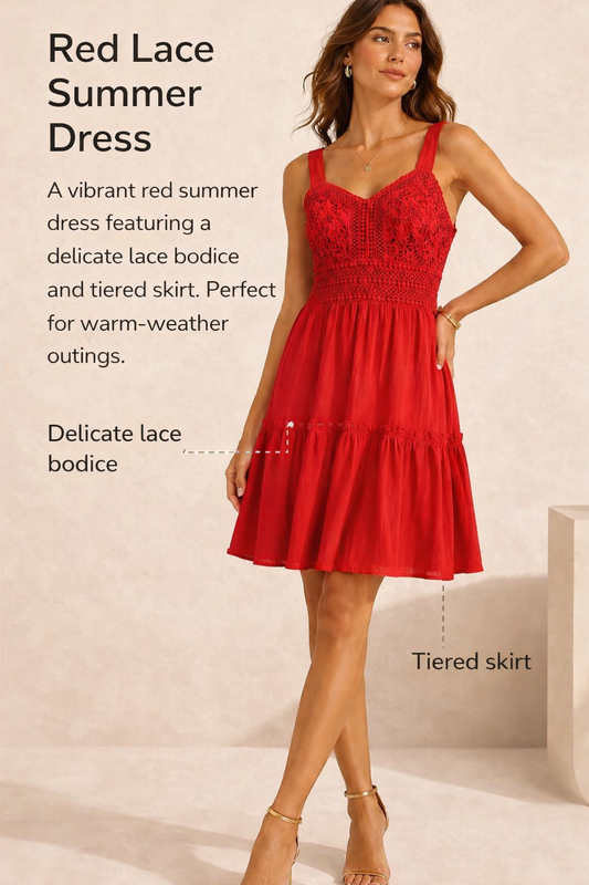 Red Lace Detail Tiered Mini Dress