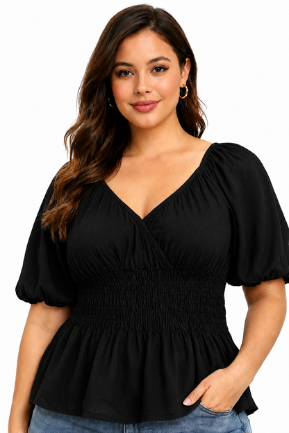 Black Smocked Cotton Top