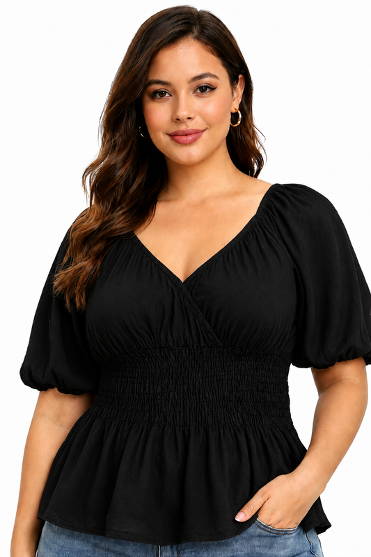 Black Smocked Cotton Top