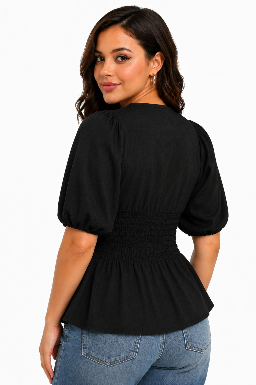 Black Smocked Cotton Top