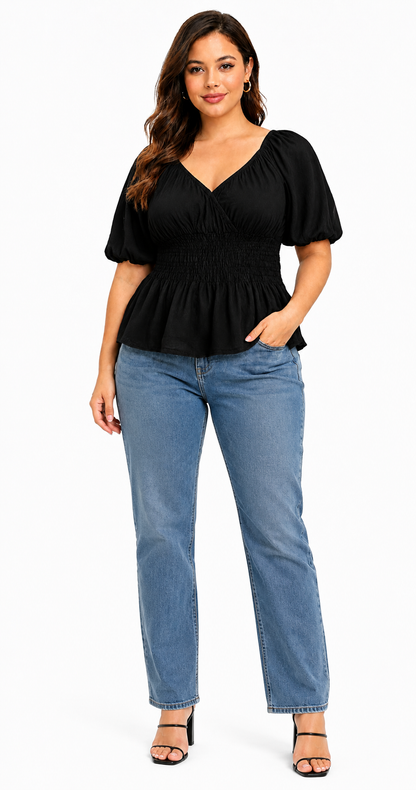 Black Smocked Cotton Top