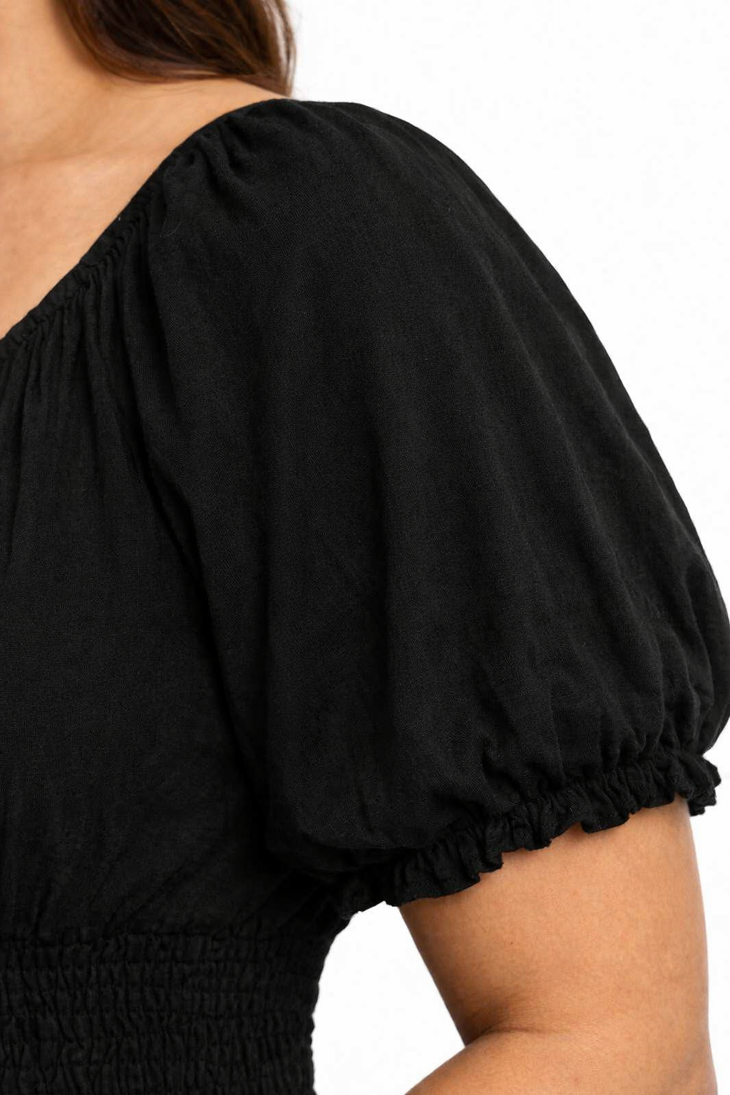 Black Smocked Cotton Top