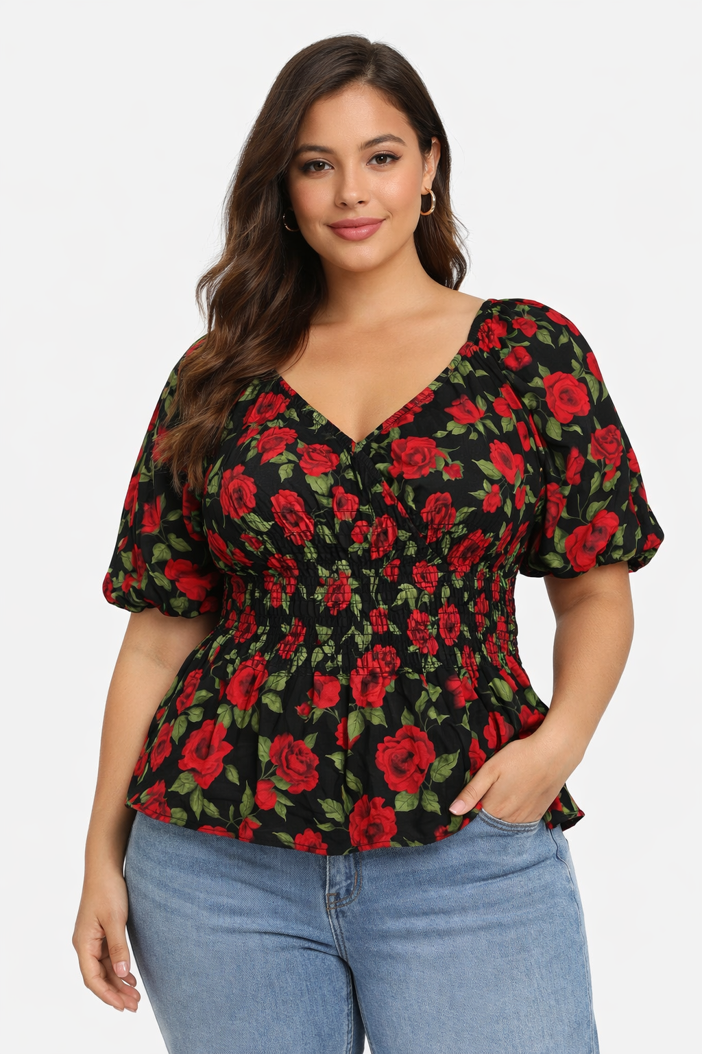 MultiColor Floral Print Smocked Cotton Top