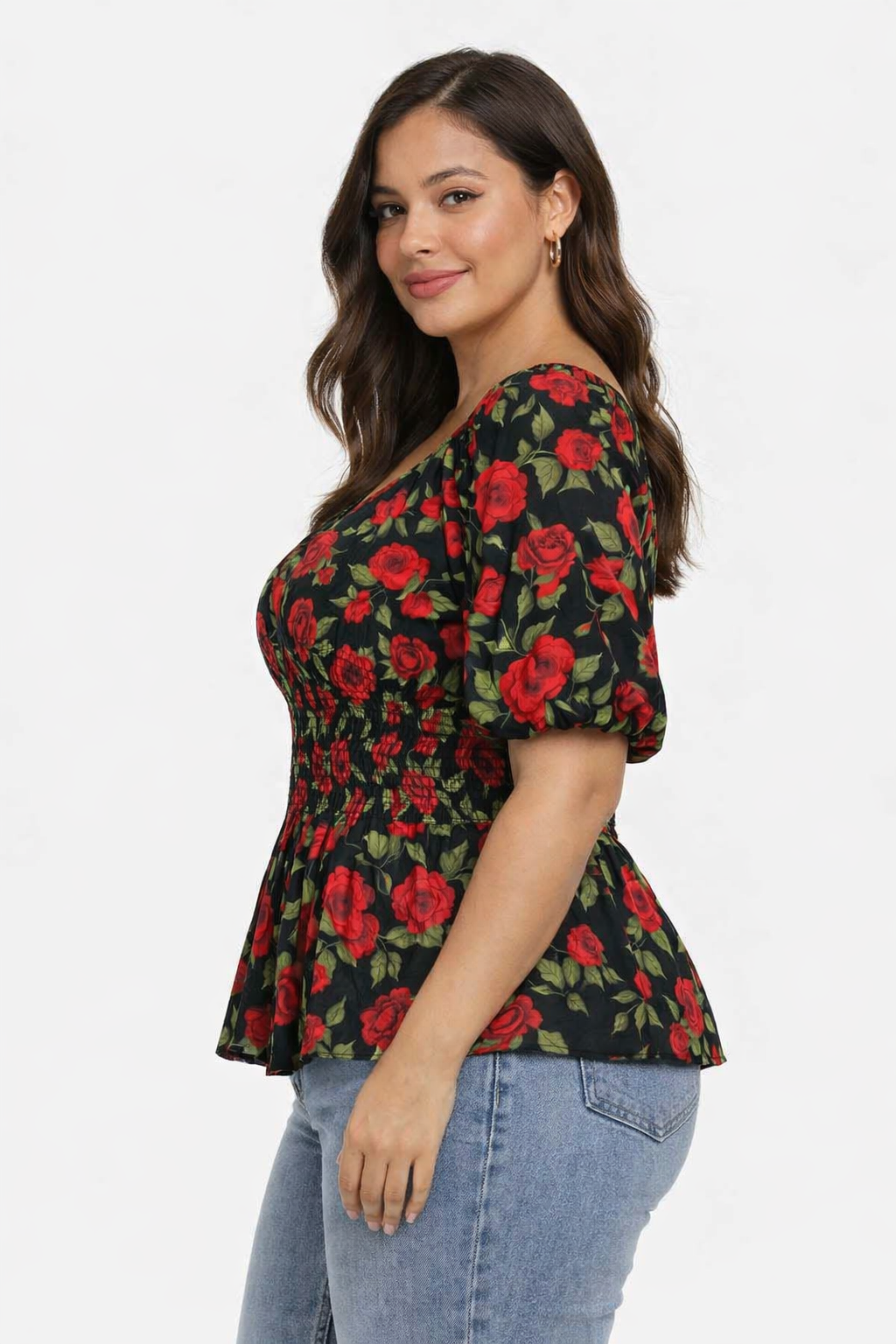 MultiColor Floral Print Smocked Cotton Top