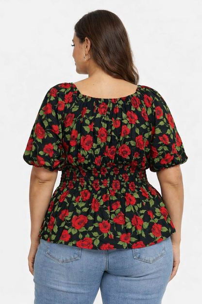 MultiColor Floral Print Smocked Cotton Top