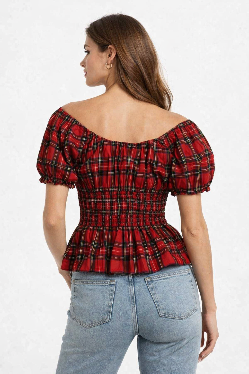 Black & Red Floral Print Smocked Cotton Top