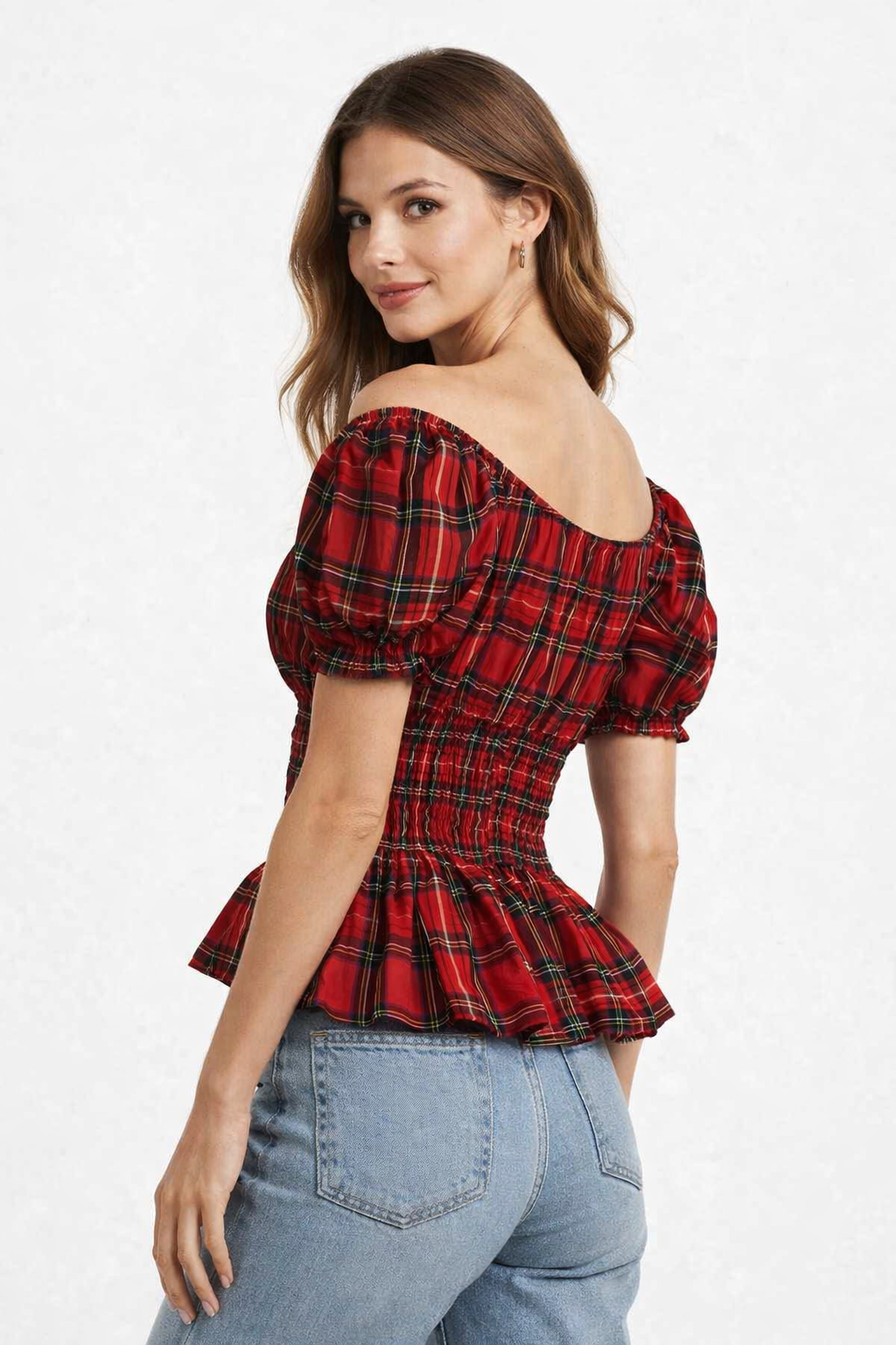 Black & Red Floral Print Smocked Cotton Top