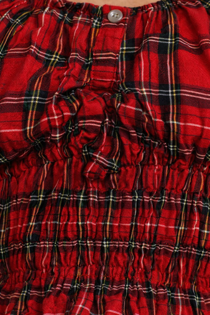 Black & Red Floral Print Smocked Cotton Top