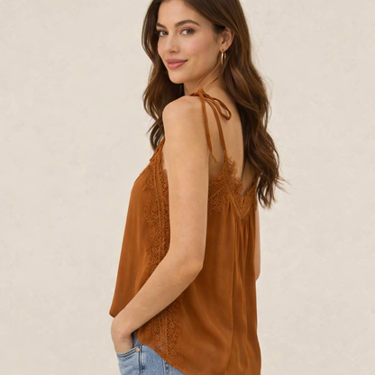 Brown Lace Detail Sleeveless Cami Top