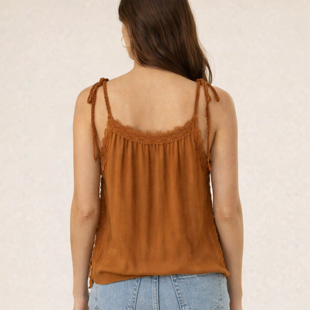 Brown Lace Detail Sleeveless Cami Top
