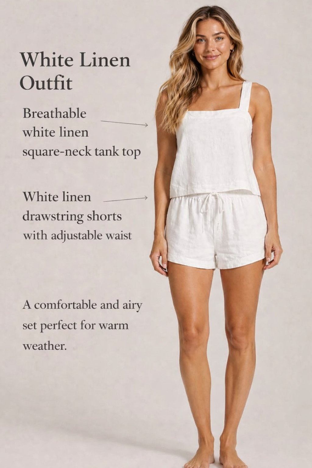 White Cotton Co-Ord Set with Square Neck Top & Shorts