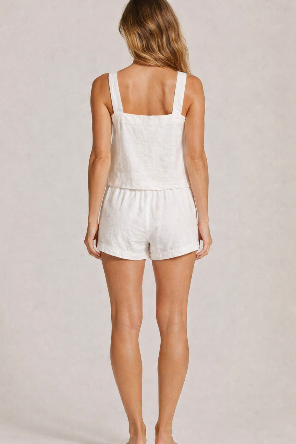 White Cotton Co-Ord Set with Square Neck Top & Shorts