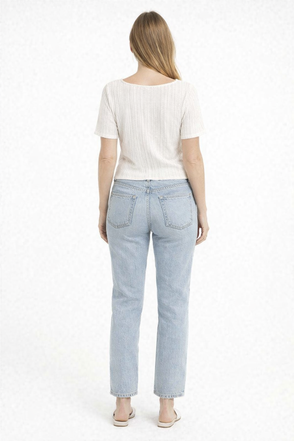 White Ribbed Knit Tie-Up Square Neck Top