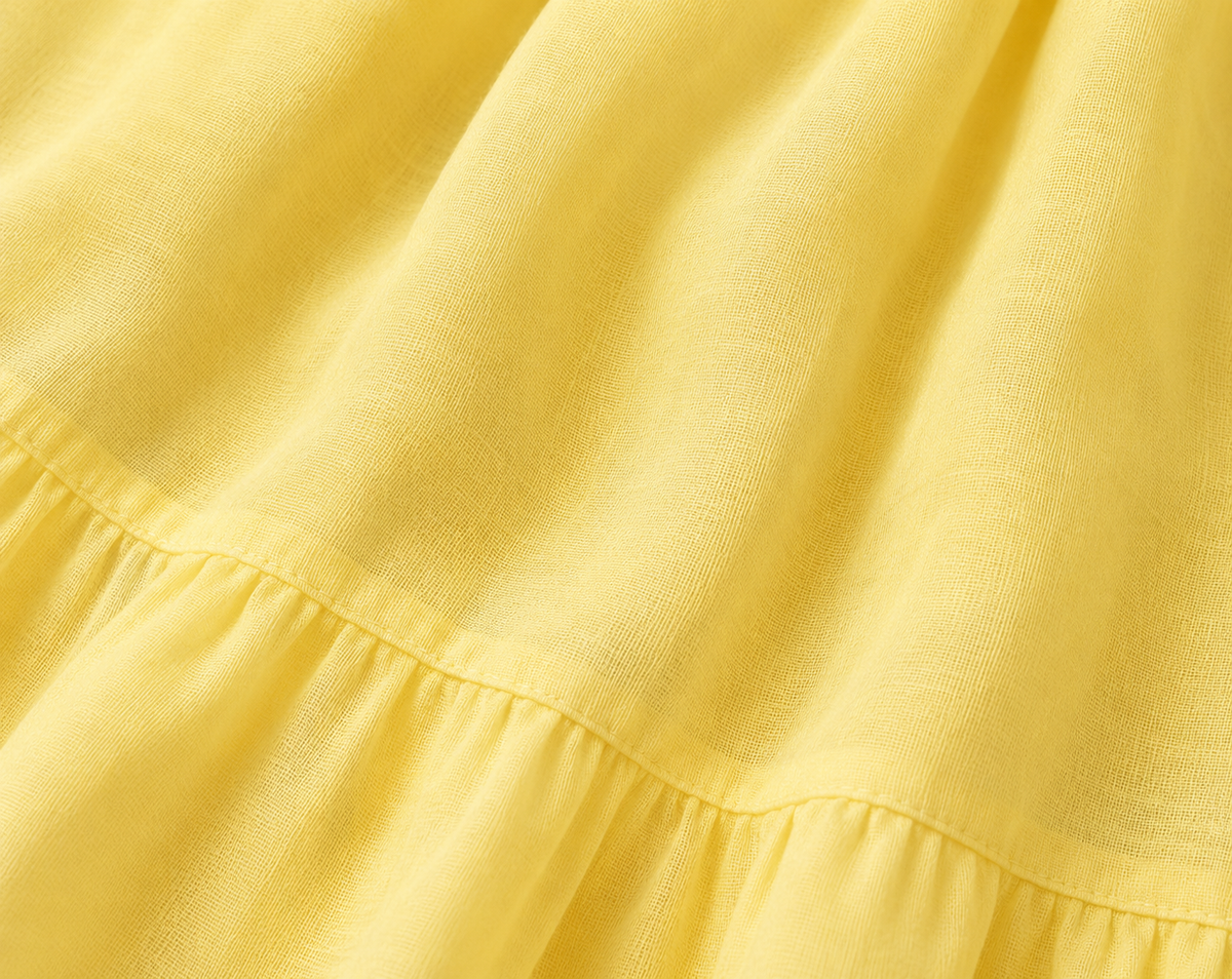 Yellow Tiered Cotton Midi Dress with Adjustable Spaghetti Straps, Side Pockets & Inner Lining
