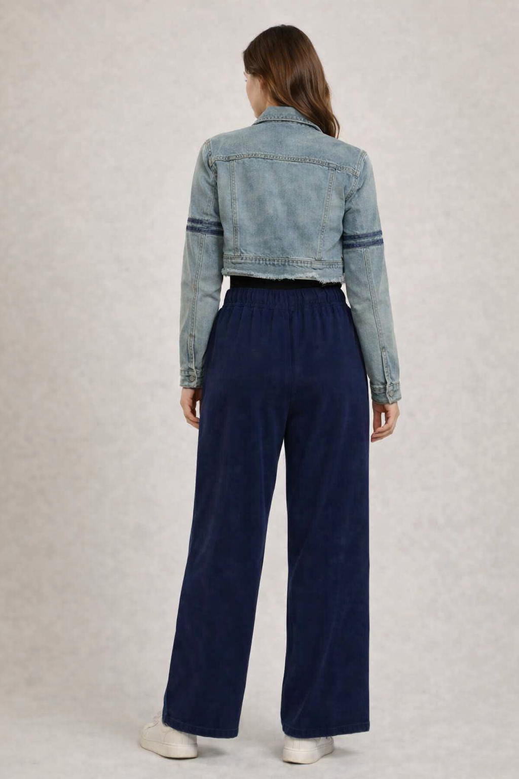 Navy Blue Wide Leg Cotton Pants | Elastic Waist | 2 Side Pockets | Relaxed Fit