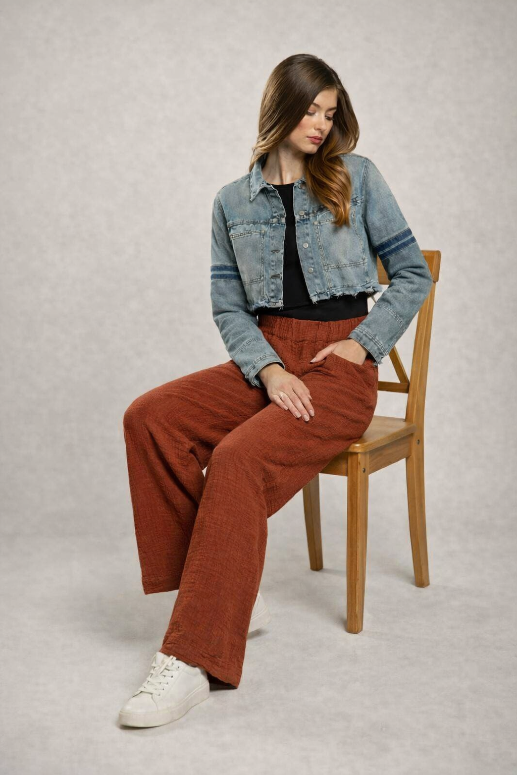 Rust Wide Leg Cotton Pants | Elastic Waist | 2 Side Pockets | Relaxed Fit