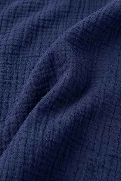 Navy Blue Textured 100% Cotton Casual Shirt | Button Down Relaxed Fit Top