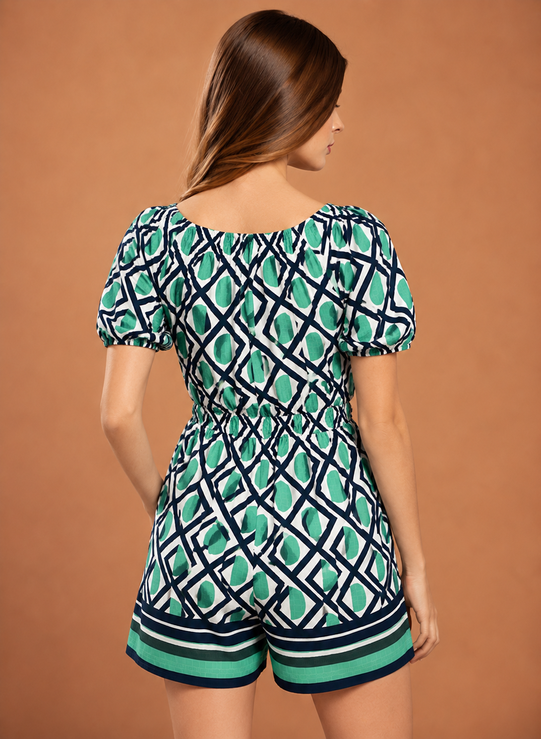 Floral Print Off-Shoulder Romper with Pockets | Viscose Casual Playsuit Green