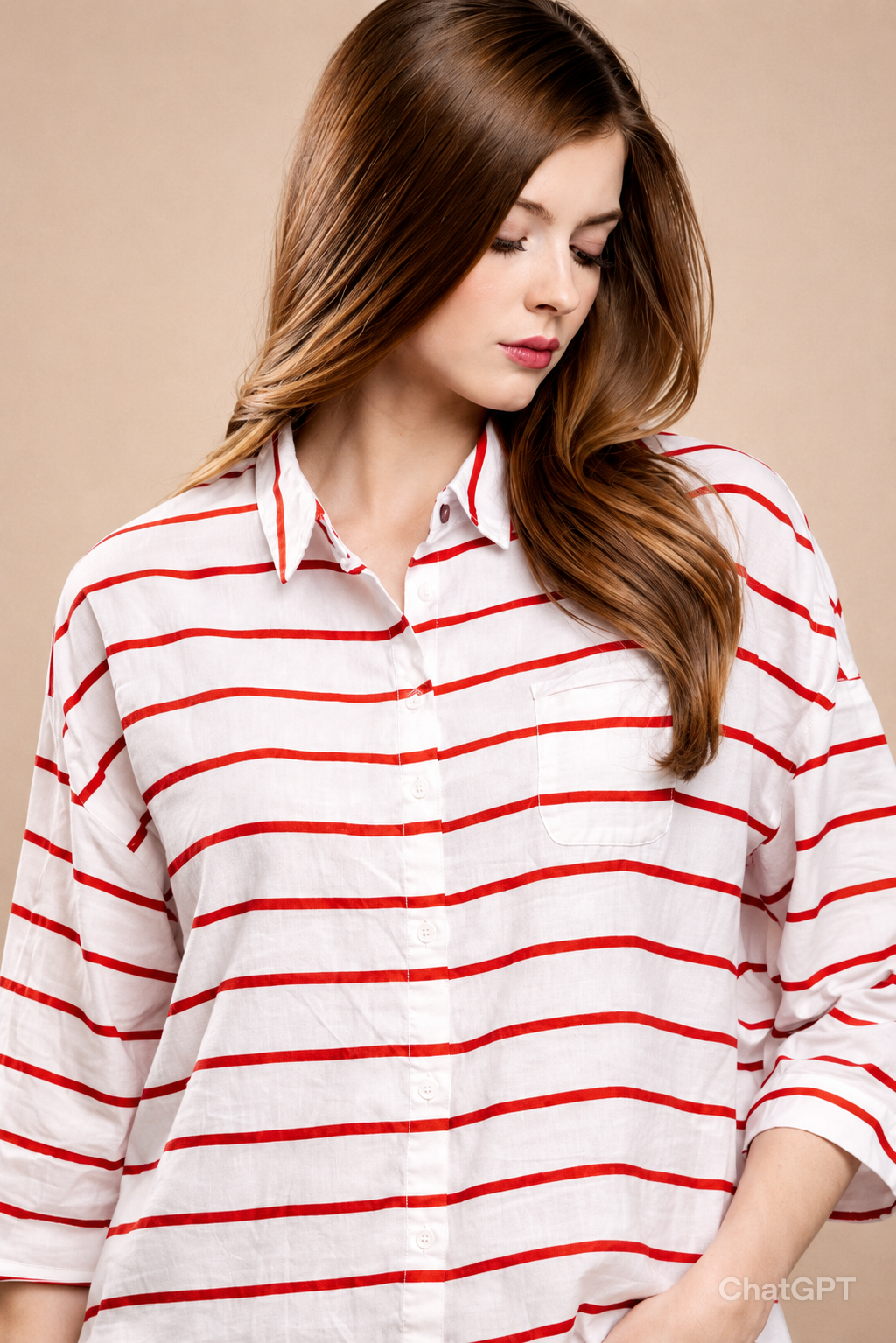 White & Red Striped Oversized Shirt | Loose Fit Casual Button-Down Shirt