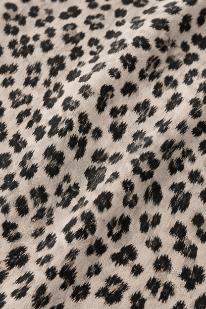 Beige Leopard Print Tunic Shirt | Loose Fit Long Sleeve Peplum Top