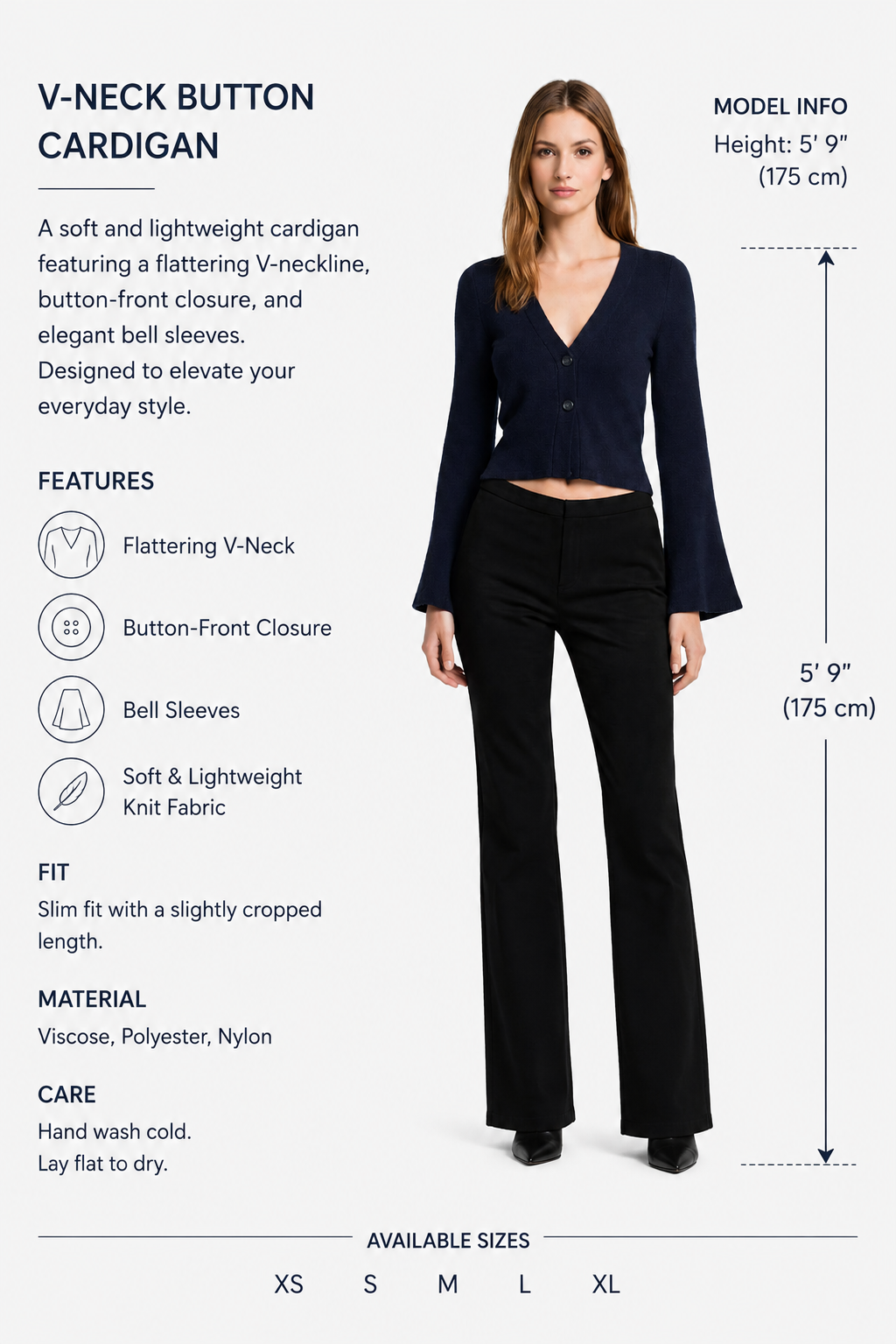 Dark Blue V-Neck Button Front Cardigan | Full Sleeve Knit Cardigan