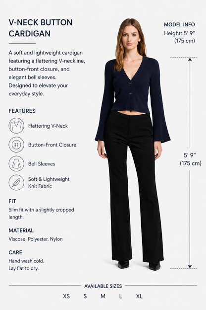 Dark Blue V-Neck Button Front Cardigan | Full Sleeve Knit Cardigan