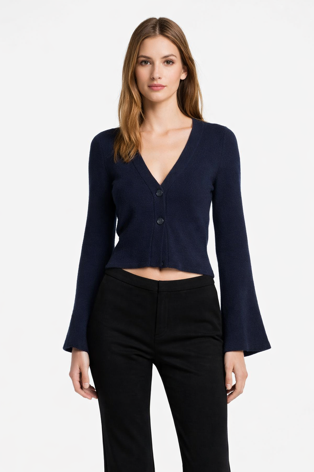 Dark Blue V-Neck Button Front Cardigan | Full Sleeve Knit Cardigan