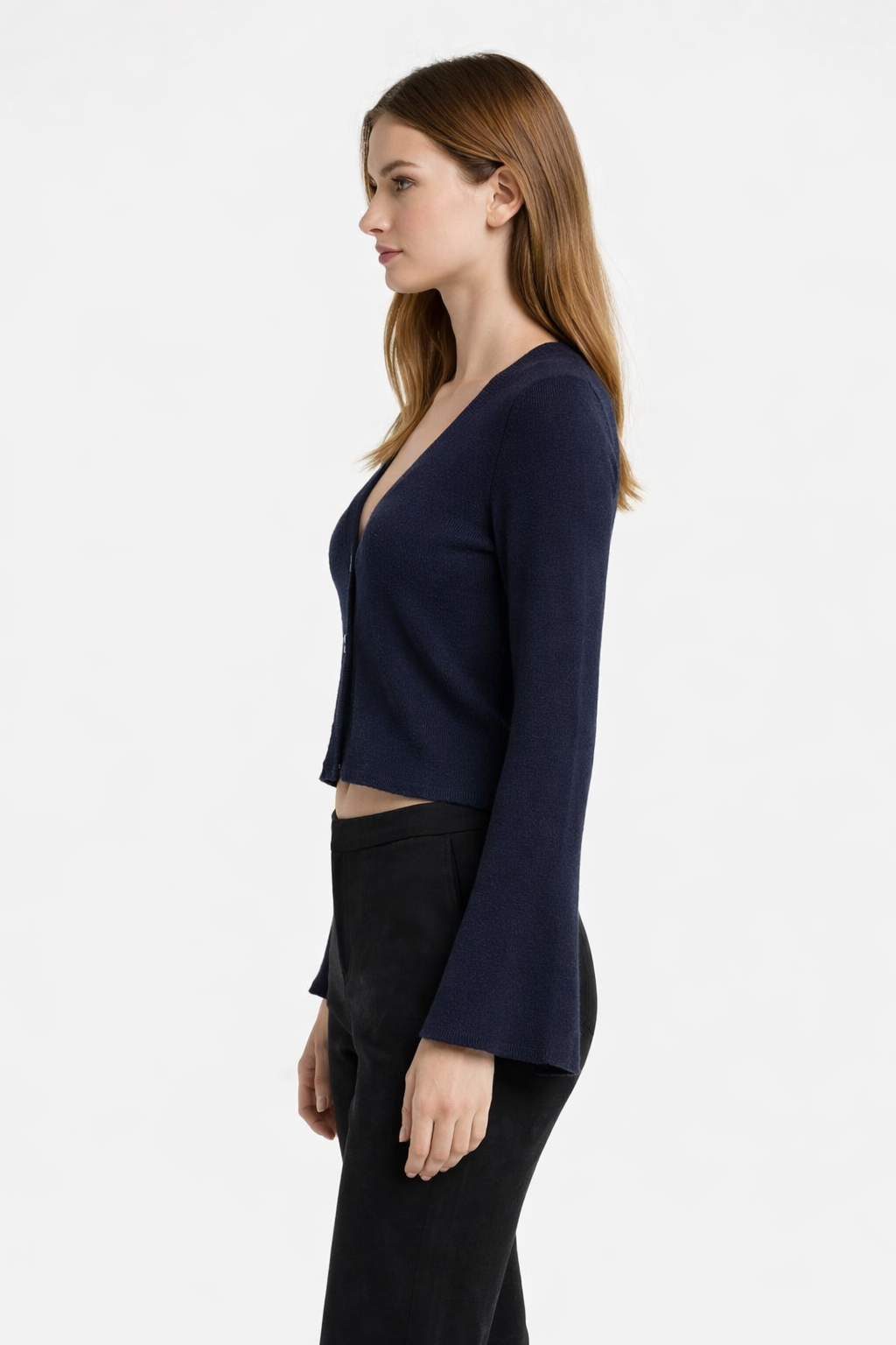 Dark Blue V-Neck Button Front Cardigan | Full Sleeve Knit Cardigan