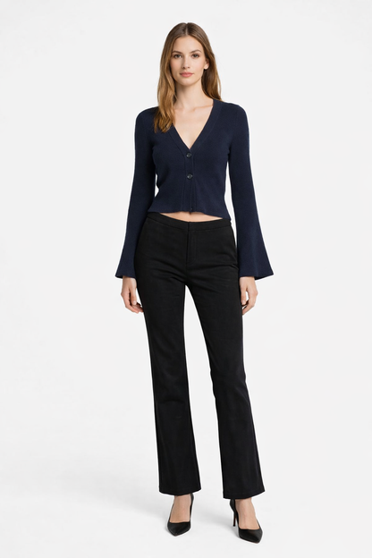 Dark Blue V-Neck Button Front Cardigan | Full Sleeve Knit Cardigan