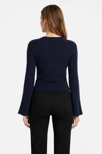 Dark Blue V-Neck Button Front Cardigan | Full Sleeve Knit Cardigan