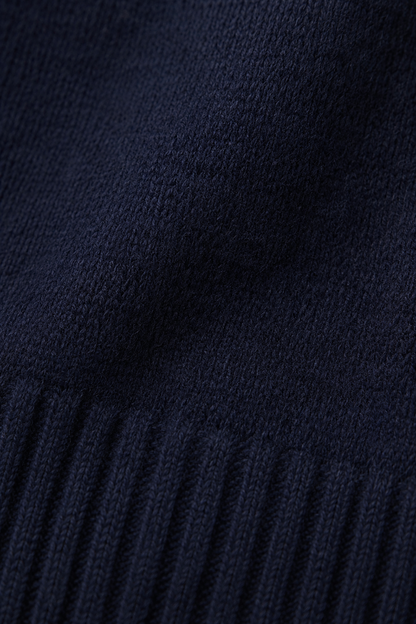 Dark Blue Oversized Knit Sweater | Crew Neck Relaxed Fit Winter Pullover